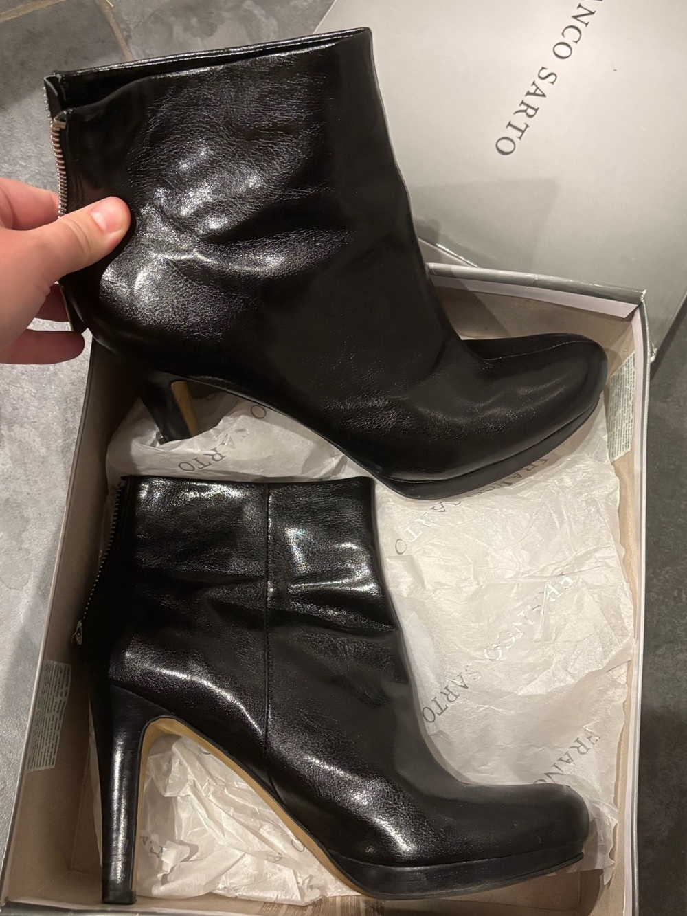 Franco Sarto Lustre Black Heeled Booties Size 8.5